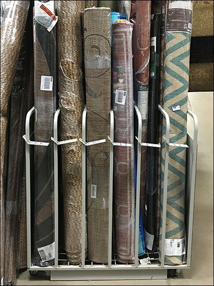 A divided Carpet Rack holds selections erect for browsing. Each carpet row has its own Gated front keeping carpets in… Carpet Store Design, Warehouse Organization, Housewares Store, Grocery Store Design, Sewing Spaces, Office Interior Design Modern, Carpet Stores, Warehouse Design, Divider Design