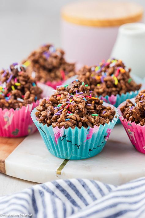 Chocolate Crackles - Wholesome Patisserie Cake Sale Ideas, Chocolate Crackles Recipe, Rice Krispies Recipe, Wellington Recipe, Chocolate Crackles, One Layer Cakes, Rice Bubbles, Baker Baker, Beef Wellington Recipe