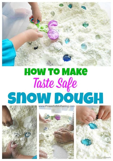 2 ingredients and a whole bunch of fun! make this snow dough for your toddler or preschooler to enjoy. A lovely sensory bin and part of our 12 months of taste safe sensory doughs. Taste Safe Sensory, Sensory Snow, Snow Dough, Winter Sensory Bin, Sensory Dough, Make Snow, Snow Theme, Fun Zone, Winter Activities For Kids