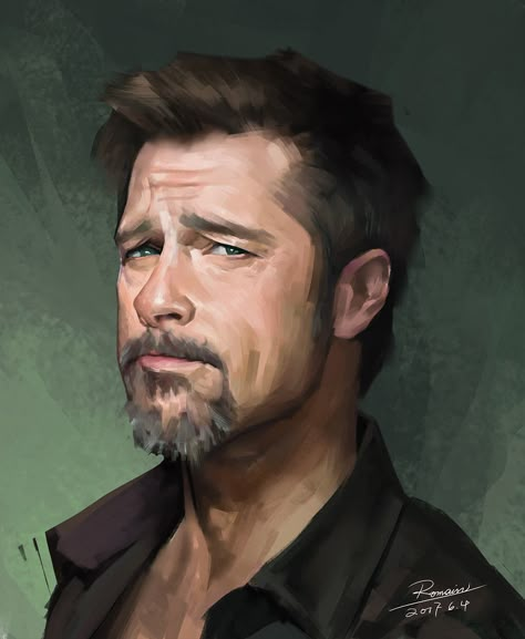 Brad Pitt Painting, Portrait Illustrator, Traditional Drawing, Free Procreate Brushes, Digital Painting Portrait, Semi Realism, 얼굴 그리기, Free Brushes, Free Procreate