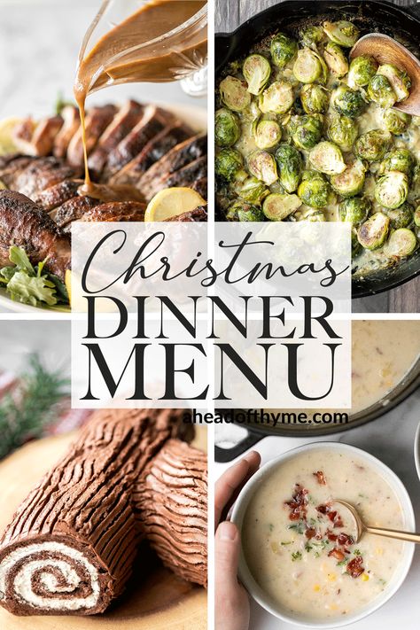 The best Christmas recipes and menu for the season is here, including everything from appetizers, the main course, side dishes, soup and salad, bread, dessert and festive drinks. I even share some recipes for all those Christmas dinner leftovers. | aheadofthyme.com #christmas #christmasrecipes #christmasmenu #christmasdinner #christmasdinnerrecipes #holidayrecipes #christmasfood via @aheadofthyme Xmas Dinner Menu, Easy Christmas Dinner Menu, Christmas Dinner Menu Ideas, Elegant Christmas Dinner, Christmas Party Menu, Traditional Christmas Dinner, Easy Christmas Dinner, Dinner Menu Ideas, Christmas Dinner Menu