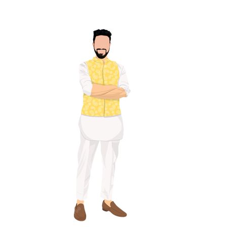 Haldi Outfit Groom, Mehendi Caricature, Kurta Illustration, Groom Kurta, Indian Wedding Groom, Graphic Wedding Invitations, College Assignment, Beard Illustration, Wedding Illustration Card