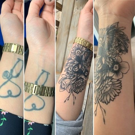 This unintentionally phallic tattoo that's now covered by gorgeous wildflowers: Cover Up Tattoos Before And After, Flower Cover Up Tattoos, Cover Up Tattoos For Men, Tattoo Cover Ups, Cover Up Tattoos For Women, Best Cover Up Tattoos, Wrist Tattoo Cover Up, Black Tattoo Cover Up, Wildflower Tattoo