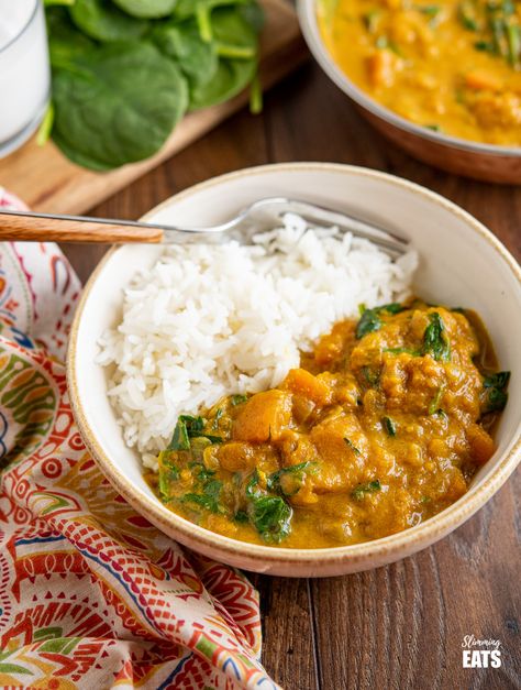 Curry With Spinach, Creamy Coconut Curry, Butternut Squash Spinach, Squash Curry, Healthy Rice Recipes, Butternut Squash Curry, Easy Butternut Squash, Coconut Curry Sauce, Butternut Squash Recipes