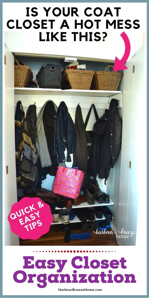 coat closet organization Coat Closet Organization Front Entry, Small Entryway Closet, Entryway Coat Closet, Small Entry Closet, Entryway Organization Ideas, Entry Closet Organization, Coat Closet Storage, Hall Closet Organization, Coat Closet Makeover