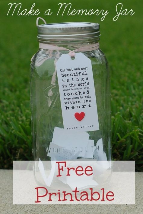 Free Printables for Mason Jars - Free Memories Jar Printable - Best Ideas for Tags and Printable Clip Art for Fun Mason Jar Gifts and Organization - Sugar scrub, Teacher Gifts, Valentines, Cookie Mixes, Party Favors, Wedding Holidays and Fun Recipes - DIY Mason Jar Gifts and Home Decor Crafts by DIY JOY http://diyjoy.com/free-printables-mason-jars Memory Jar Printable, Blessings Jar, Prayer Jar, Mason Jar Gifts Diy, Diy Para A Casa, Memory Jars, Kerajinan Diy, Gratitude Jar, Mason Jars Labels