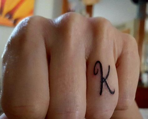 Initial K finger tattoo K A Tattoo Letter, Letter K Finger Tattoo, K Letter Tattoo Finger, K Finger Tattoo, Initial K Tattoo, K Tattoos Initial, Letter K Tattoo Ideas, R Initial Tattoo, K Initial Tattoo