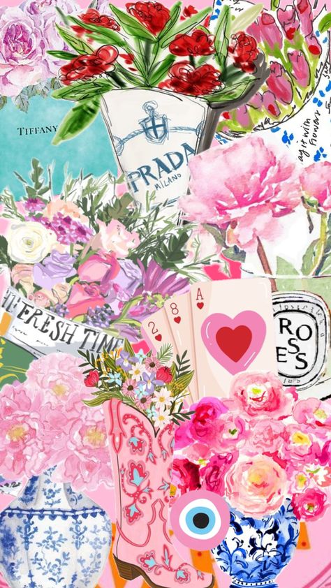 #flowers #flower #floweraesthetic #flowersaesthetic #prada #tiffanyandco #roses #pink #rose #pastel Pink Floral Illustration, Flower Bouquet Aesthetic Wallpaper, Prada Flowers, Pink Collages Aesthetic, Cutesy Wallpaper, Summer Prints Wallpaper, Vogue Art, Summer Wallpapers, Cute Summer Wallpapers