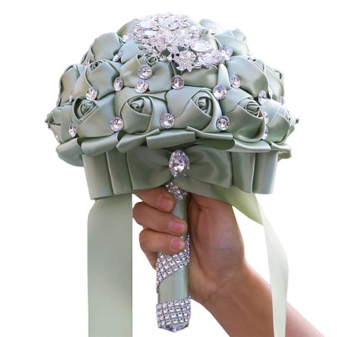 PRICES MAY VARY. Materials: The bridal holding wedding bouquet is made of high quality satin fabric artificial flowers. It is decorated with artificial rhinestone crystals pearl brooches. The handle is decorated with rhinestone chain/mesh/lace. Size: The satin rose wedding bouquet is approx. 7 inches in diameter for the flower head, total height is approx. 10 inches. Multi color, solid color, mixed colors; customization color available. Pre-made & Read to use: The faux flower satin rose wedding Quinceanera Bouquet, Boutonnieres Prom, Bridal Brooch Bouquet, Church Wedding Decorations, Bridal Shower Photos, Rose Crystal, Rose Wedding Bouquet, Brooch Bouquet, Rhinestone Chain