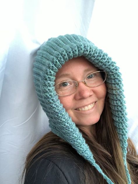 Ever After Hood | Free Crochet Pattern - Sincerely, Pam Crochet Hood Pattern Free Women, Trenta Hood Crochet, Crochet Hood Hat Free Pattern, Pixie Hood Crochet Pattern Free, Ear Flap Hat Crochet Pattern Free, Crochet Pixie Hat Pattern Free Adult, Crochet Hat With Scarf Attached Pattern, Crochet Hood Free Pattern, How To Crochet A Hood