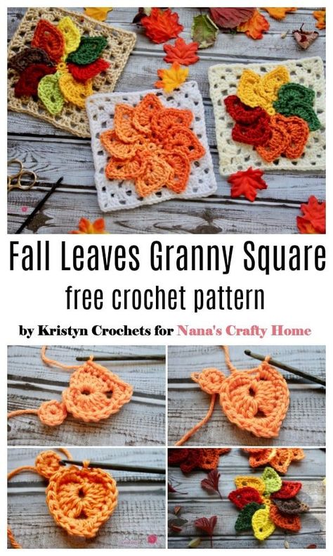 The Fall Granny Leaves Square is a free crochet pattern by Kristyn Crochets for Nana's Crafty Home! A bright and cheerful granny square that would make a beautiful fall themed blanket! #nanascraftyhome Thanksgiving Crochet, Square Crochet Pattern, Granny Square Crochet Patterns Free, Fall Crochet Patterns, Crochet Quilt, Crochet Granny Square, Crochet Fall, Holiday Crochet, Manta Crochet