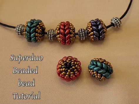 DIY Superduo Beaded Bead / easy Jewellery Making Tutorial on YouTube Miniduo Beads Tutorials, Superduo Patterns Free Tutorials, Superduo Bead Patterns, Super Duo Bead Patterns Free Tutorials, Beaded Beads Tutorial Free, Superduo Patterns Free, Super Duo Beads Patterns Free, Superduo Bracelet Tutorial, Superduo Earrings