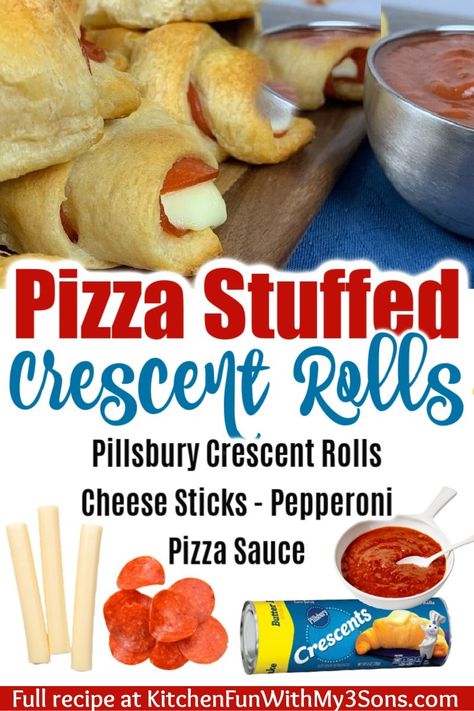 Pizza Stuffed Crescent Rolls, Pepperoni Rolls Recipe, Stuffed Crescent Rolls, Crescent Roll Recipes Dinner, Easy Crescent Rolls, Homemade Pizza Rolls, Crescent Roll Pizza, Pizza Roll Recipe, Pizza Roll Up