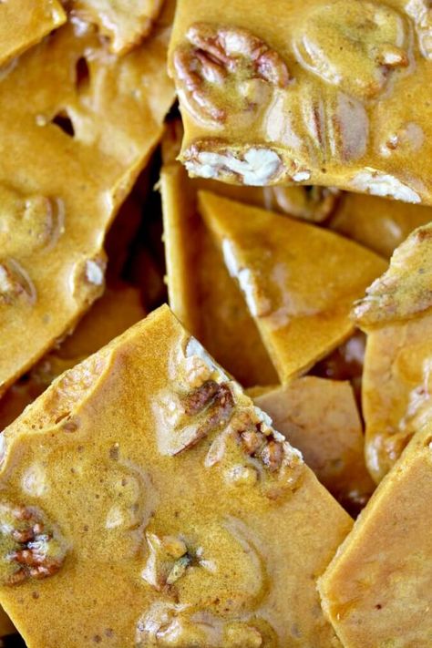 Pecan Brittle close up Pecan Brittle Recipe Microwave, Pecan Brittle Recipe Best, Walnut Brittle Recipes, Microwave Brittle, Pecan Brittle Recipe Easy, Pecan Brittle Recipe, Pecan Bark, Maple Pecans, Pecan Brittle