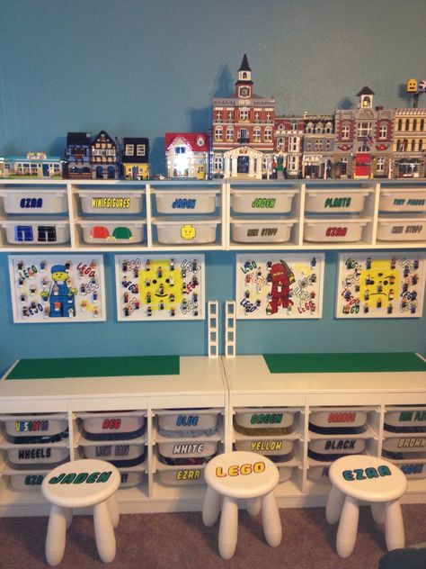 Lego storage cabinets from Ikea I have never been an Ikea fan, but this may be great for a large closet.... Lego Playroom, Lego Station, Lego Room Ideas, Ikea Fans, Lego Table Diy, Lego Bedroom, Diy Organizing, Lego Organization, Boys Playroom