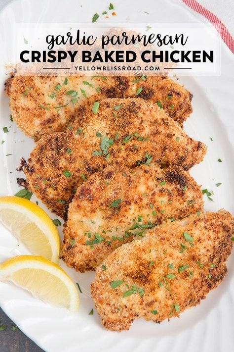 Crispy Baked Chicken Breast, Baked Chicken Breast Recipes, Parmesan Baked Chicken, Baked Garlic Parmesan Chicken, Bonefish Grill, Chicken Crispy, Crispy Garlic, Chicken Baked, Dada Ayam