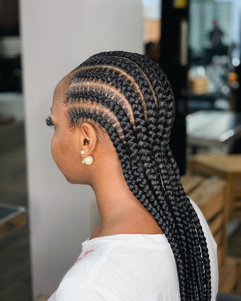 Our signature stitch cornrows is the truth! Neatly braided by the best hands 👌🏽😍 #MyExtensionz Big Cornrows Hairstyles, All Back Hairstyle, Protective Styles For Natural Hair Short, Big Cornrows, Cornrows Braids For Black Women, Feed In Braids Hairstyles, Goddess Braids Hairstyles, Braided Cornrow Hairstyles, Braided Hairstyle