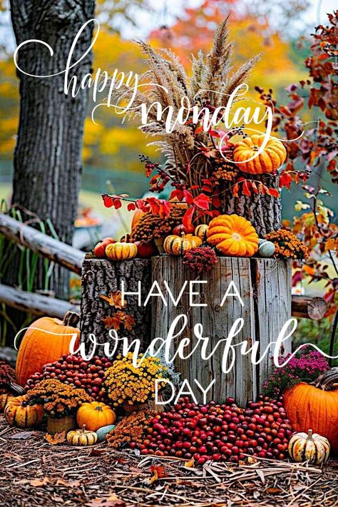 Happy Monday Have a wonderful day Autumn Monday Quotes, Happy Monday Fall Images, Monday Fall Blessings, Happy Monday Images Beautiful, Happy November Images, Monday Greetings Good Morning, Happy Monday Morning Inspiration, Happy Monday Fall, Weekday Motivation