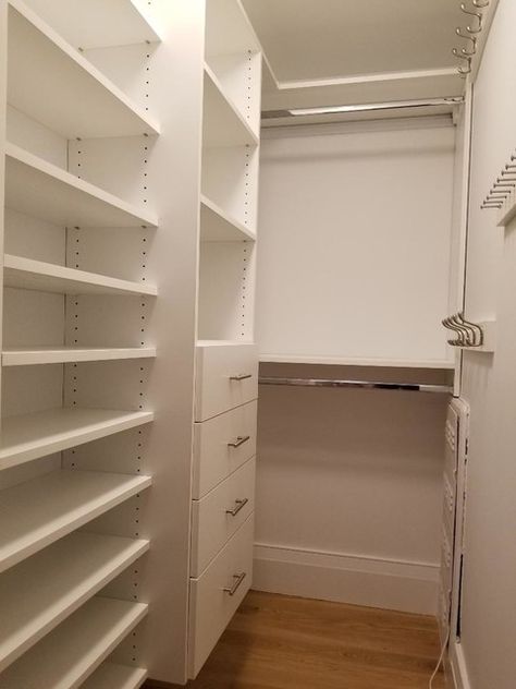 Tiny Walk In Wardrobe, Narrow Wardrobe Ideas, Narrow Walk In Wardrobe, Long Narrow Walk In Closet, Narrow Master Closet, Tiny Walk In Closet, Wir Ideas, Tiny Walk In Closet Ideas, Small Walk In Closet Ideas Layout