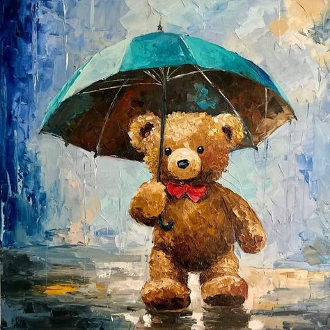 Painting Teddy Bears, Teddy Bear Paintings Acrylic, Oil Color Painting Ideas, Teddy Bear Painting, Bear Paintings, Flower Painting Canvas, Canvas Painting Tutorials, Nature Art Painting, Art Drawings Sketches Creative