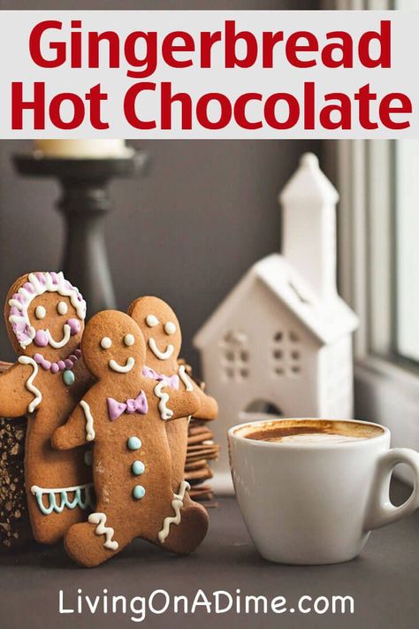 These super yummy Gingerbread Hot Chocolate And White Chocolate Recipes are two great recipes for tasty hot chocolate. They're great for cold days and holidays! Gingerbread Hot Chocolate Recipe, Easy Gingerbread Recipe, Living On A Dime, White Hot Chocolate Recipe, Gingerbread Hot Chocolate, Gingerbread Recipes, Hot Chocolate Recipe Homemade, Gingerbread Cake Recipe, Easy Gingerbread