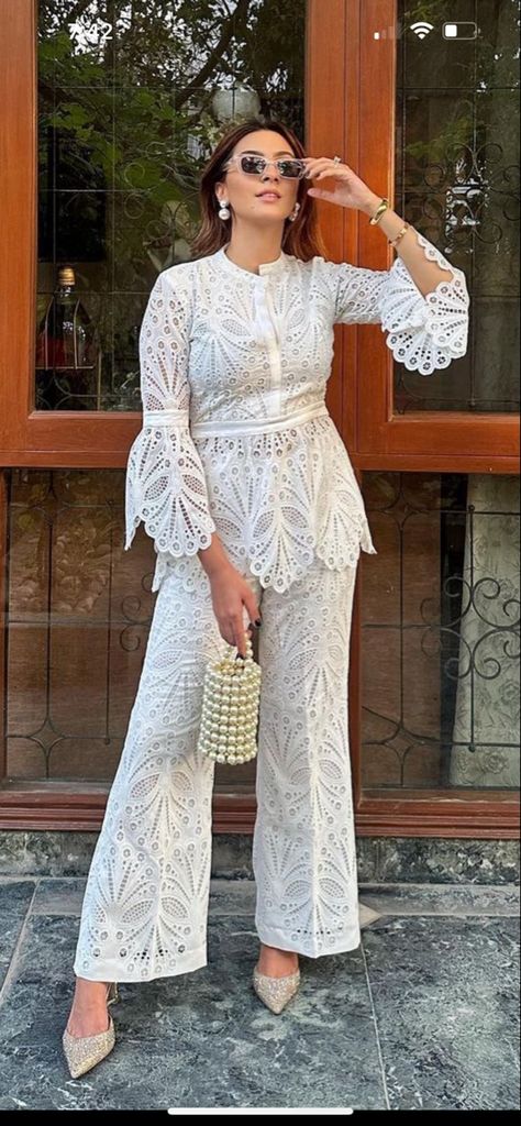 Stylish Coord Set, Net Cord Set, Short Shirt Suits Indian, Chickenkari Coord Set, Designer Indian Outfits Woman, Lace Coord Sets For Women, Designer Cod Sets, Trousseau Dresses Indian, Cord Set Outfit For Birthday