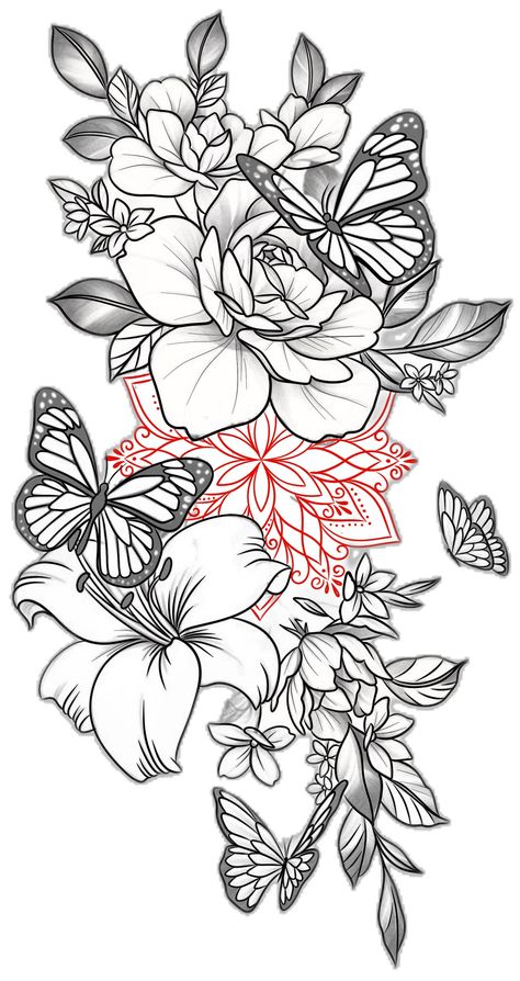 Jasmine Flower With Butterfly Tattoo, Baddie Sleeve Tattoos For Women, Silhouette With Flowers Tattoo, Big Flower Tattoo Designs, Flower Arm Sleeve Tattoos For Women, Rose And Butterfly Tattoo Thigh Piece, Sundrop Flower Tattoo, Mandala Half Sleeve Tattoo For Women, Tattoos For Kids Mom