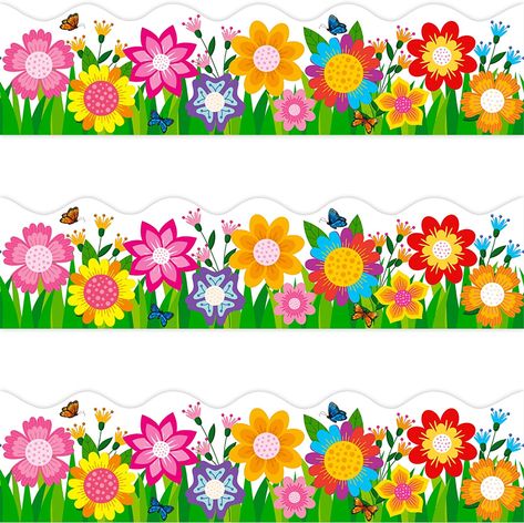 Printed Flowers Design, Bulletin Board Design Ideas Classroom Decor, Window Design Classroom, Spring Border For Bulletin Board, Flowers For Classroom Decoration, Flowers Classroom Decorations, Theme For Classroom Decorating, Bulletin Border Design, Classroom Decoration For Kids