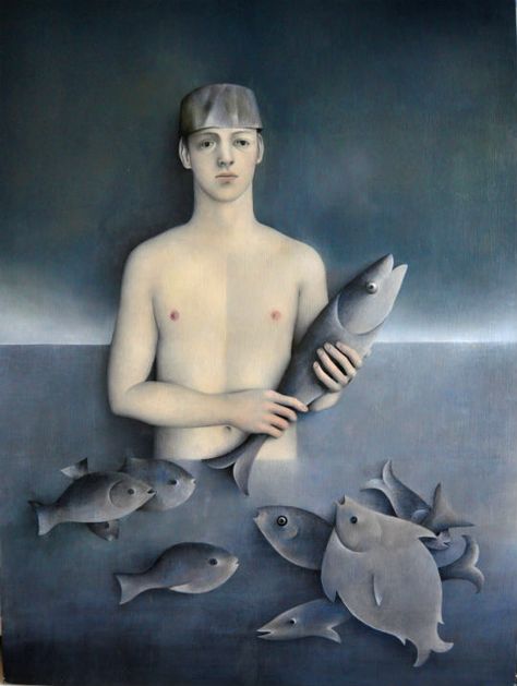 "Fish Fish" by James Mortimer, 2014 (oil on canvas) James Mortimer, Painting Fish, Visual Puns, Fish Tales, Fish Fish, Unusual Art, Male Artist, Sea Painting, Fish Painting