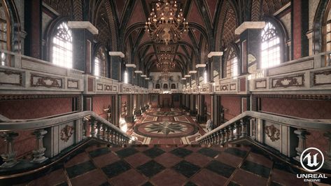 ArtStation - UE4 Throne room's hall, Cui Xiaoyu Dark Academia Ballroom, Minecraft Ballroom, Fantasy Ballroom, Castle Ballroom, Dark Academia School, Vampire Mansion, Layout Reference, Model Castle, Vampire Castle