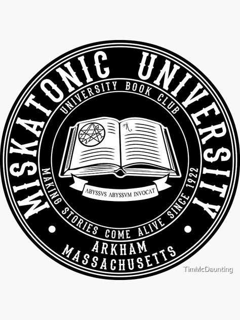 "Miskatonic University Book Club" Sticker by TimMcDaunting | Redbubble Human Resources Humor, Cthulhu Fhtagn, Miskatonic University, Terry Pratchett Discworld, Call Of Cthulhu Rpg, Lovecraftian Horror, Logo Graphic Design, Hp Lovecraft, Creative Logo Design