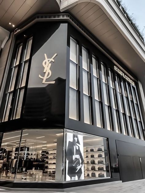 Ysl Building, Saint Laurent Store Aesthetic, Ysl Store Aesthetic, Designer Store Aesthetic, Ysl Vibes, Yves Saint Laurent Aesthetic, Ysl Clothes, Ysl Store, Saint Laurent Aesthetic