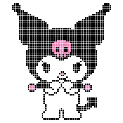 🐰💗🖤😈 Crochet Tapestry Pattern Sanrio, Perler Kuromi, Kuromi Pixel Art Grid, Kuromi Cross Stitch Pattern, Kuromi Perler Beads Pattern, Kuromi Alpha Pattern, Kuromi Cross Stitch, Kuromi Perler Beads, Kuromi Embroidery