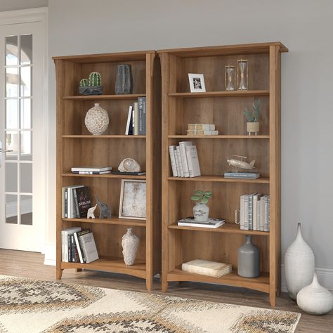 Bush Furniture Salinas Tall 5 Shelf Bookcase - Set of 2 - Walmart.com Home Bookshelves, 5 Shelf Bookcase, Tall Bookcases, Open Bookcase, Shelf Bookcase, Large Shelves, Reclaimed Pine, Online Furniture Shopping, Bush Furniture