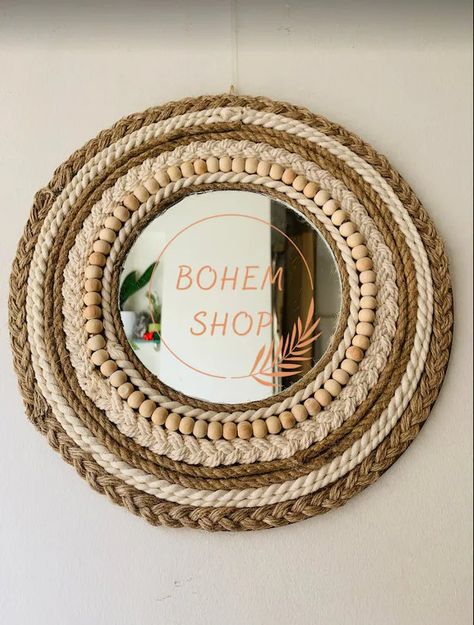 BohemianDesings - Etsy Türkiye Boho Mirror Decor, Decorating Mirror Frames, Boho Mirrors, Wicker Wall Decor, Boho Mirror, Bohemian Macrame, Wicker Mirror, Handmade Mirror, Handmade Mirrors