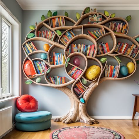 Cute Bookcases for Kids - The Old Blue Door Odd Bookshelves, Trunk Bookshelf, Cute Shelving, Book Stairs, Floating Candle Centerpieces Wedding, Creative Bookcases, Tree Bookcase, Diy Tree Decor, Bookshelf Ideas