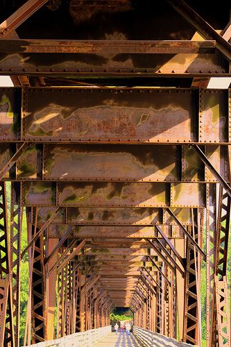 The Old Railroad Bridge View #9 Looking up - Florence, AL Florence Alabama, Alabama Travel, Railroad Bridge, Tennessee River, Budget Vacation, Train Stations, Quad Cities, Sweet Home Alabama, Pedestrian Bridge