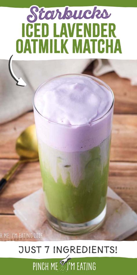 Lavender sweet cream cold foam is the perfect companion to this iced oatmilk matcha latte! Add this easy recipe to your favorite Starbucks copycat drinks to make at home! This sweet green tea latte is so good with the lavender cold foam in the spring! Iced Lavender Cream Oat Milk Matcha, Copycat Starbucks Matcha Green Tea Latte, Iced Lavender Matcha Latte, Matcha Gift Ideas, Lavender Cold Foam, Lavender Matcha Latte Recipe, Starbucks Matcha Latte Recipe, Velvetiser Recipes, Easy Matcha Latte