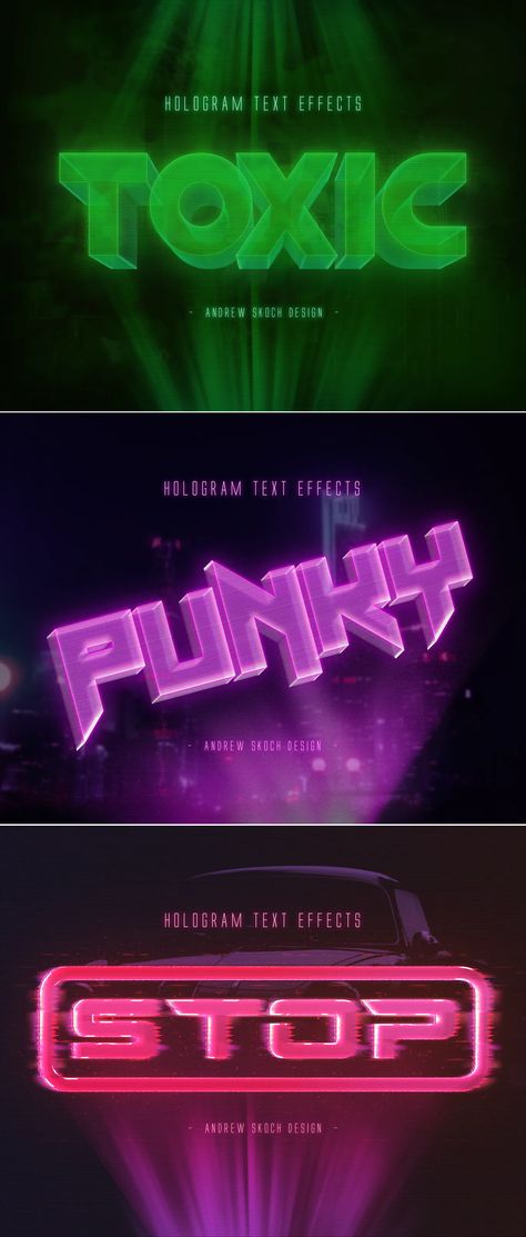 Hologram Text Effects Photoshop Actions Hologram Effect Photoshop, Hologram Graphic Design, Moodboard Portfolio, Neon Graphic Design, Text Effects Photoshop, Hologram Design, Hologram Effect, Neon Typography, Diy Friendship Bracelets Tutorial