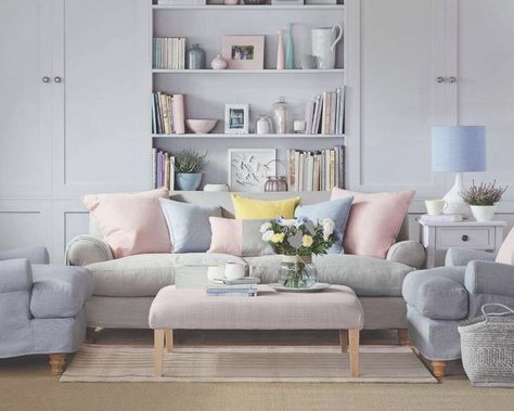 16 Beautiful Pastel Interior Design Ideas Living Pequeños, Pastel Interior Design, Pastel Living Room, Deco Pastel, Purple Living Room, Pastel Interior, Pastel Design, Small Living Room Design, Pink Living Room