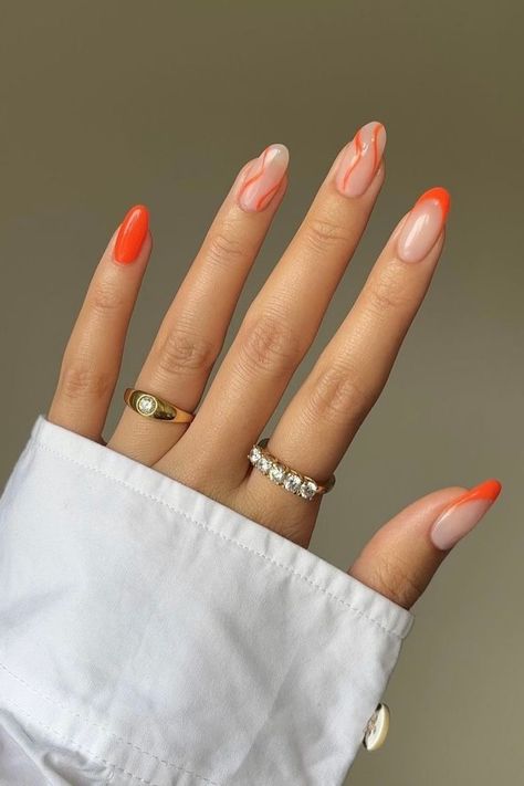 Swirl Nail Ideas, Swirl Nail, Swirl Nails, Orange Nail Designs, Orange Nail Polish, Orange Nail, Nails Summer Nails, Summery Nails, Nail Polish Kits