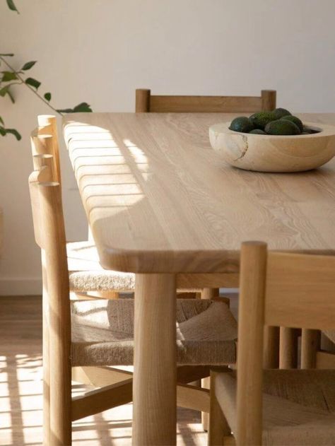 9 Wooden Dining Tables Made With Sustainable Materials - The Good Trade Raw Wood Dining Table, Light Oak Dining Table, Oak Wood Table, Nature Office, Scandinavian Dining Table, Dining Table Oak, Ojai Valley, Record Room, Mirrored Nightstand