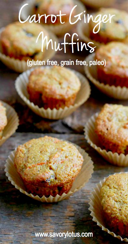 Carrot Ginger Muffins (gluten free, grain free, paleo) - savorylotus.com #glutenfree #grainfree #muffins #paleo Carrot Muffin, Ginger Muffins, Muffins Paleo, Muffins Blueberry, Muffins Gluten Free, Paleo Snack, Paleo Muffins, Coconut Muffins, Paleo Baking