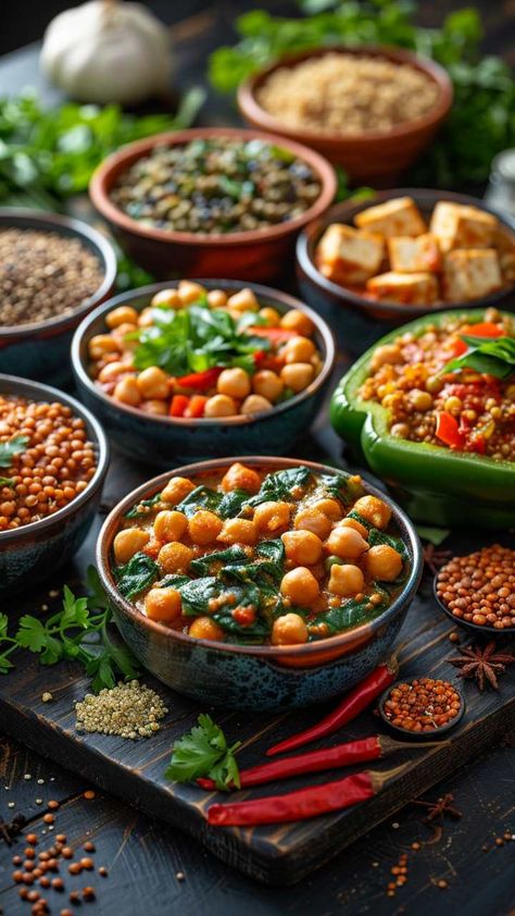 Elevate Your Dinner Game With These 10 High Protein Veg Meals High Protein Vegetarian Meals, Chickpea And Spinach Curry, Indian Veg Recipes, Vegetable Skewers, Sweet Potato Tacos, High Protein Vegetarian Recipes, High Protein Dinner, Spinach Curry, Paneer Tikka