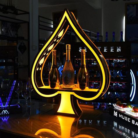 LED Bottle Presenter Glorifier Display, Ace Of Spades Bottle, Bottle Presenter, Night Club Wedding, Club Design Interior, Cocktail Bar Design, Party Lounge, Candle Topper, Lounge Party