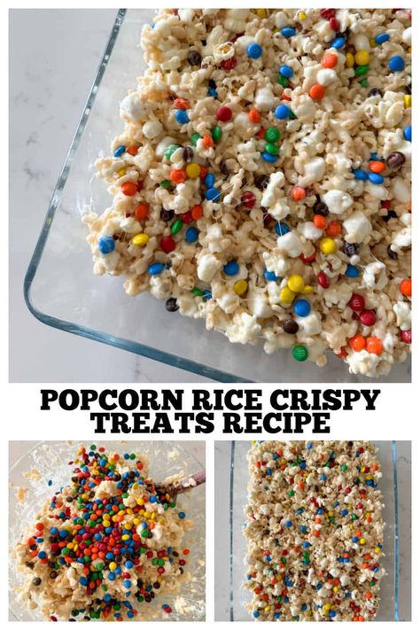 Popcorn Rice Crispy Treats! Perfect Treat Any Occasion! Popcorn Crispy Treats, Popcorn Rice Crispy Treats, Popcorn Rice, Rice Crispy Cereal, Salty Desserts, Buttered Popcorn, Popcorn Treats, Rice Krispie Cereal, Krispy Treats