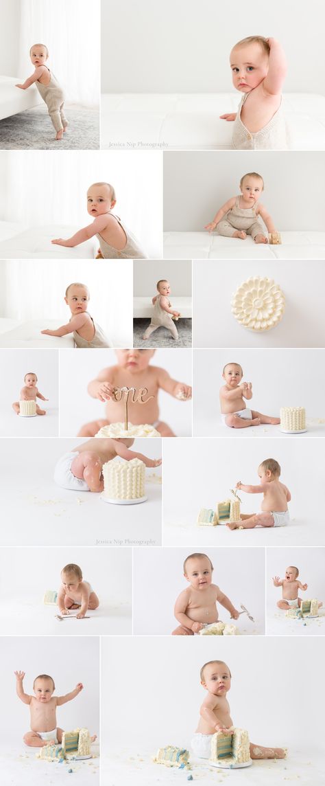 Smash Cake Photoshoot Simple, White Backdrop Cake Smash, White 1st Birthday Photoshoot, All White Cake Smash Photoshoot, Neutral 1st Birthday Photoshoot, Simple Boy Cake Smash, Boys Cake Smash Photoshoot, Neutral Smash Cake, 1 Year Cake Smash Boy