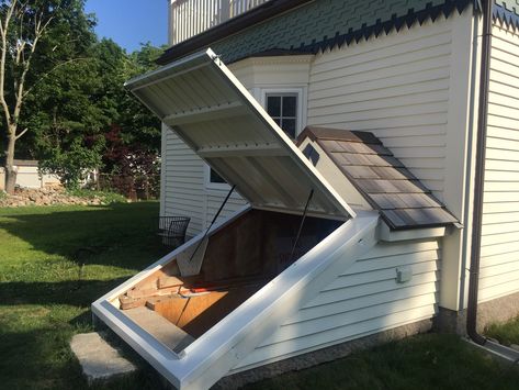 Sloped Basement Door | LuciGold | United States Cellar Entrance, Basement Bulkhead, Bulkhead Doors, Bilco Doors, Root Cellars, Basement Door, Cellar Doors, Basement Doors, Basement Entrance