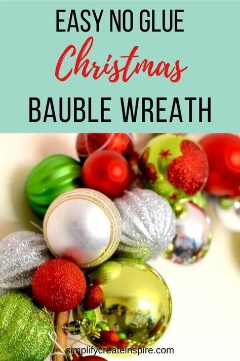 "The easiest DIY bauble wreath - no glue needed! Plus plenty of inspiration of gorgeous DIY Christmas wreaths you can make at home. Make your own Christmas decorations with these simple wreath tutorials at home. DIY ball wreath with a hoop is the perfect way to make a massive Christmas wreath without spending a fortune! " How To Make A Bauble Wreath, Bauble Wreath Diy, Diy Ball Wreath, Foam Wreath Ideas, Christmas Ball Wreath Diy, Christmas Balls Wreath Diy, Christmas Ball Wreath, Ornament Wreath Diy, Diy Wreath Ideas