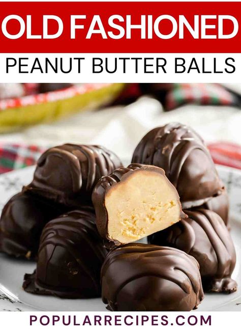 No Bake Peanut Butter Balls are an old fashioned treat that is easy-to-make and perfect for the holiday season. With only 5 ingredients, this easy peanut butter balls recipe will quickly become a Christmas family tradition. The combination of the peanut butter filling and the chocolate candy coating makes this no bake candy the perfect addition to Christmas cookie and treat platters. Peanut Butter Balls Easy, Chocolate Peanut Butter Balls, Peanut Butter Balls Recipe, Butter Sugar Cookies, New Year's Desserts, Tasty Desserts, Vegan Candies, Butter Balls, Butter Recipes